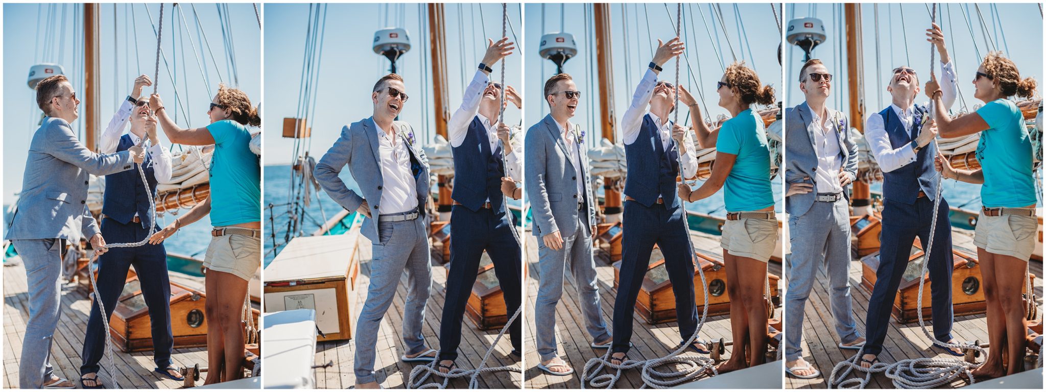 grooms raising the sails - boston civil ceremony photographer