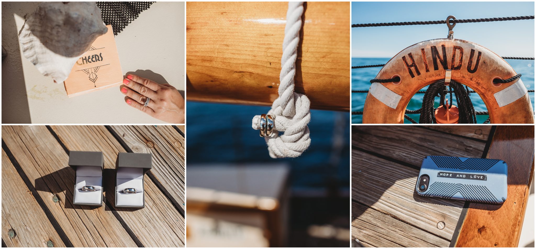 grooms rings on boat - boston destination wedding photography