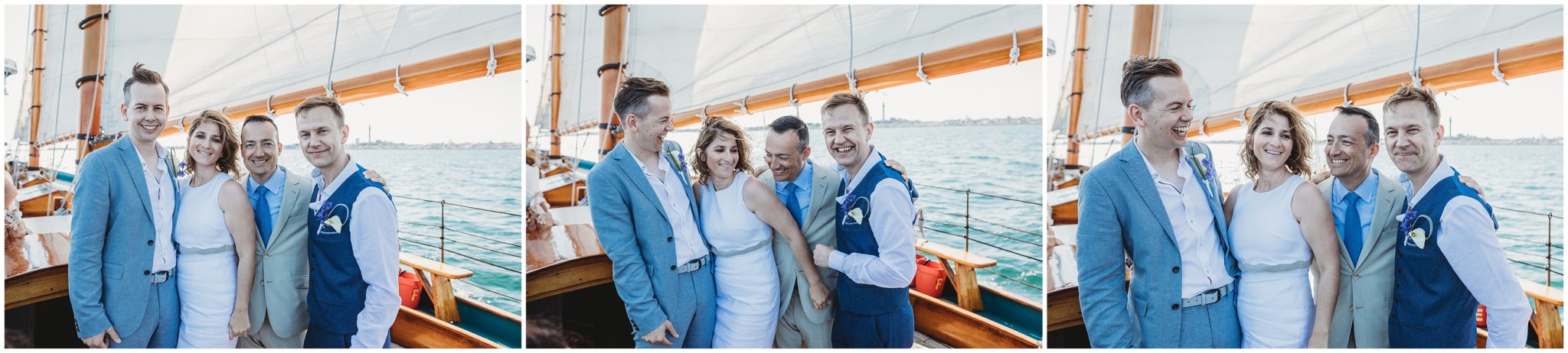 wedding party laughing - boston boat wedding photos
