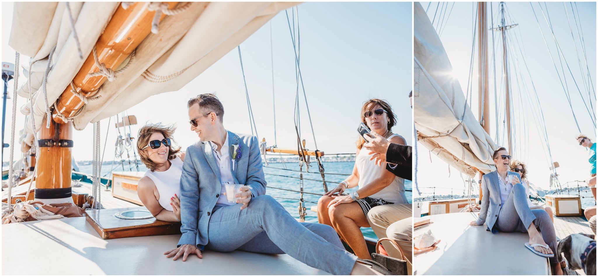 groom and bridesmaid relaxing on ship - cape wedding photographer