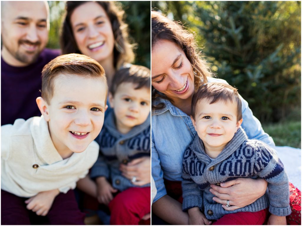 mother and sons in holiday sweaters | tree farm photographer