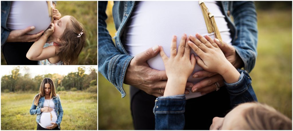 daughter touching pregnant belly - weston maternity photographer