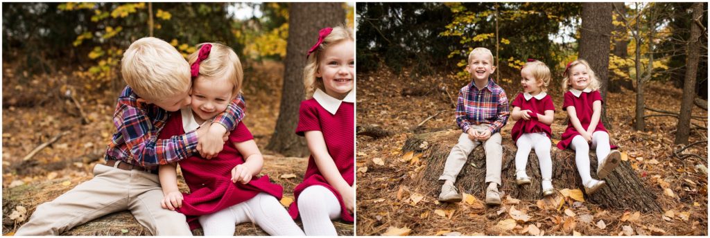 kids-sitting-on-stump-massachusetts-outdoor-portraits