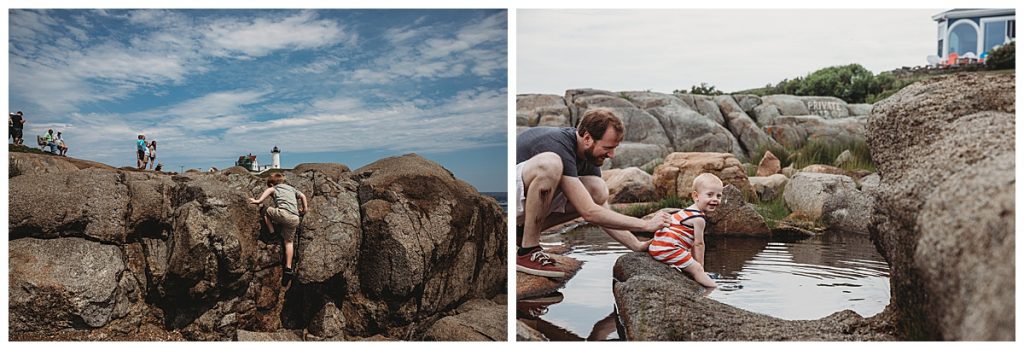 boy-scaling-rocks-by-lighthouse-with-tidal-pools-in-maine