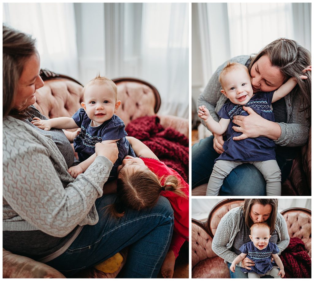 motherhood-portrait-with-woman-and-three-kids-on-couch