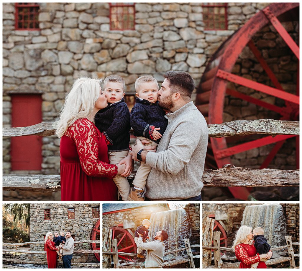 family-of-four-in-front-of-water-wheel-sudbury-family-photographer