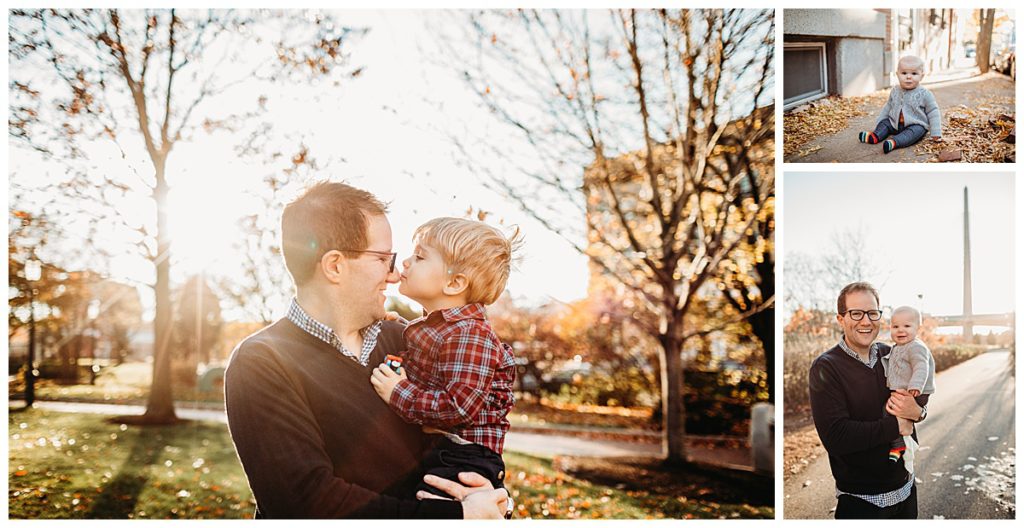 son-kissing-dads-nose-outdoors-boston-family-session