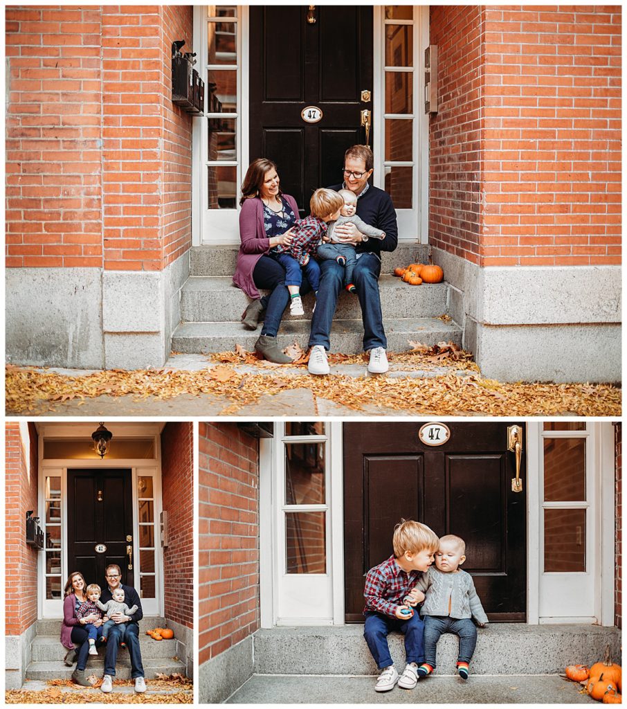 family-on-front-steps-brick-row-home-in-boston