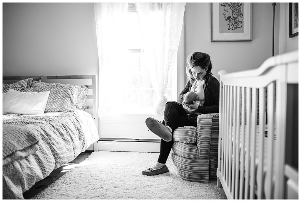 black-and-white-portrait-nursing-mother-boston-newborn-photographer
