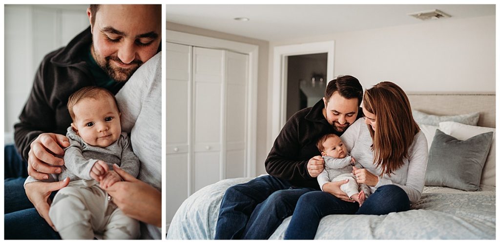 family-of-three-with-baby-boy-on-master-bed-boston-newborn-photography