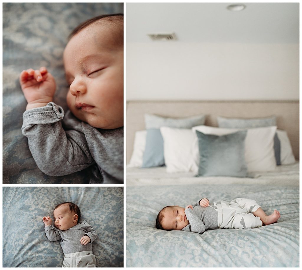 baby-sleeping-on-blue-master-bed-sudbury-family-photographer