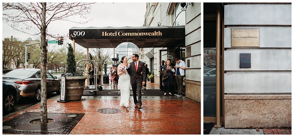 couple eloping in front of the hotel commonwealth in boston