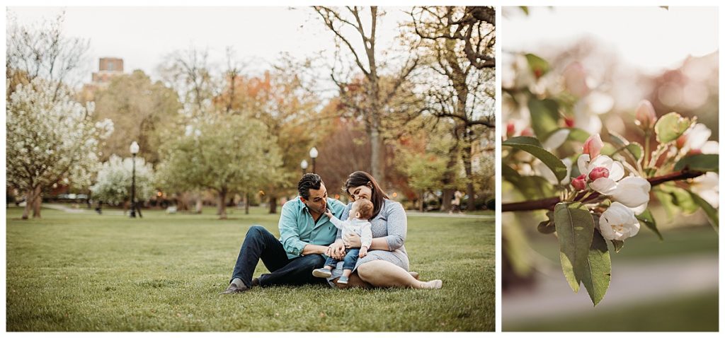 family sits in the middle of the boston garden during their photo session