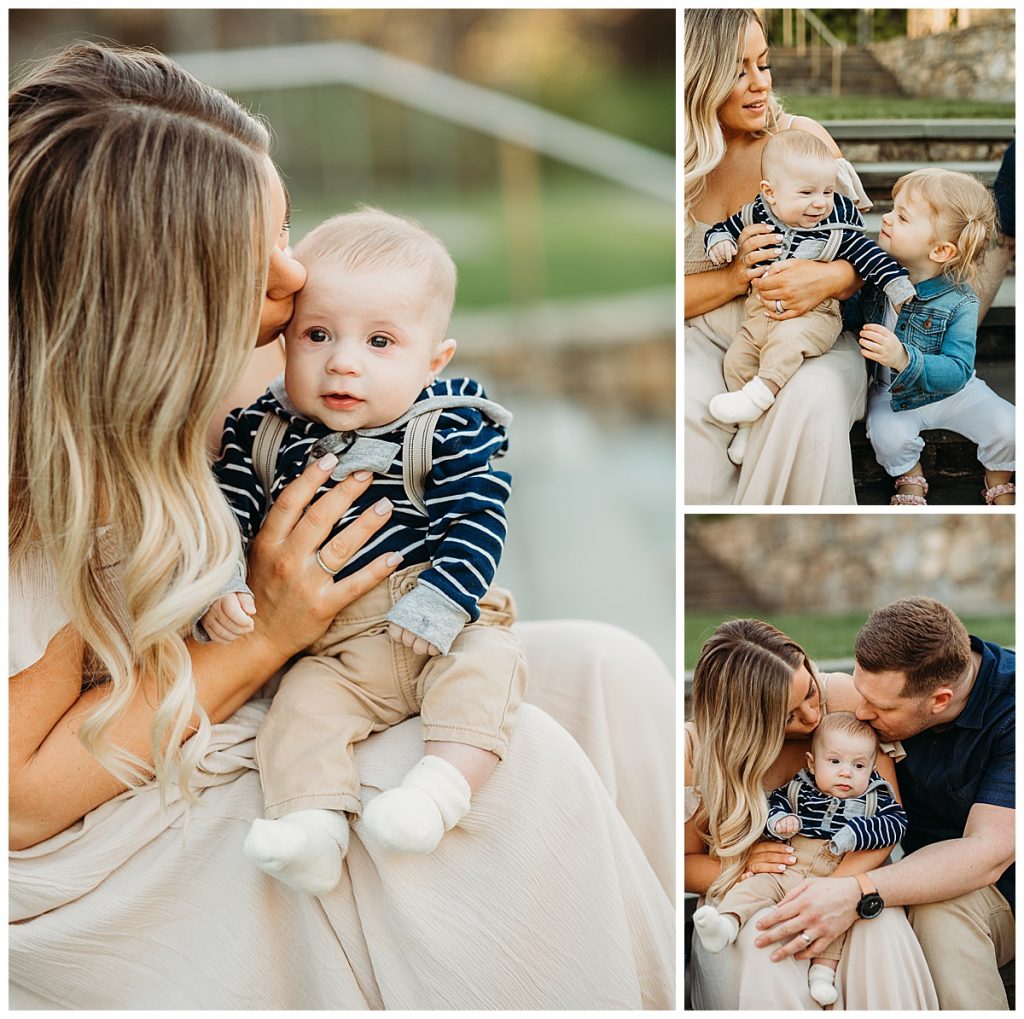 family snuggling three month old boy during photo shoot