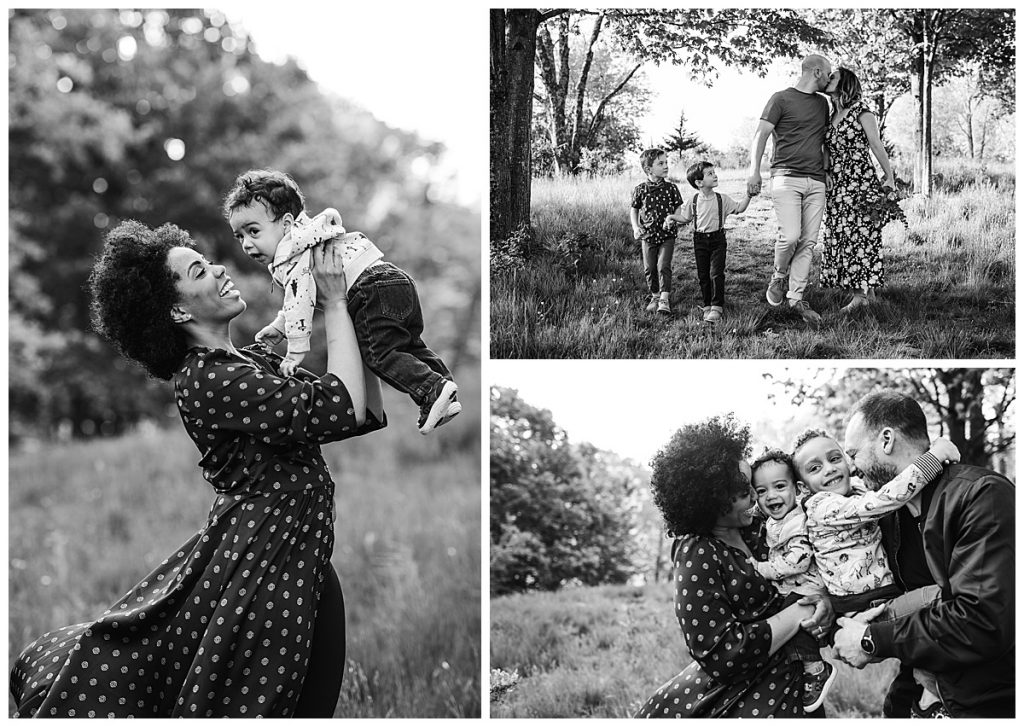 black and white portraits of families in a good photo location
