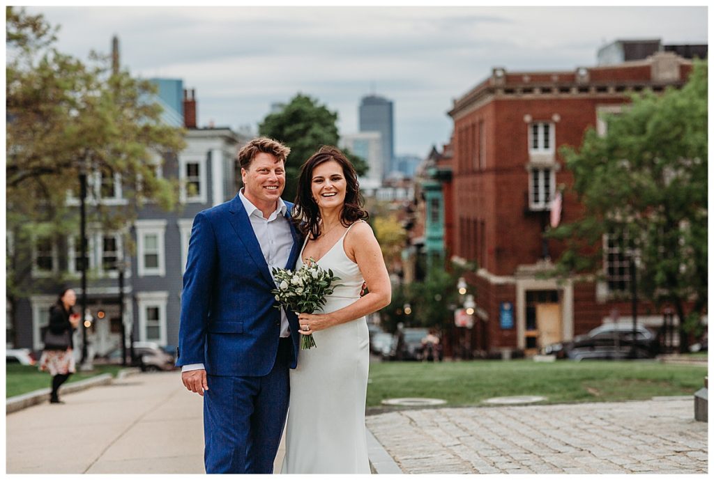 bridal portraits with the boston skyline in the background