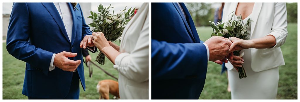 photographs of the ring exchange of a couple eloping