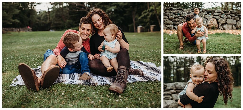 family snuggles on mexican blanket during family photoshoot