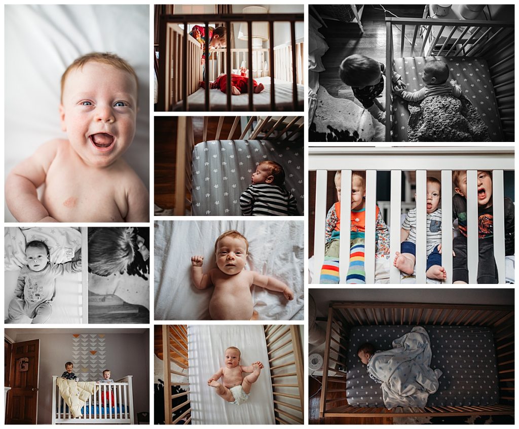 photos taken in a baby crib at different angles