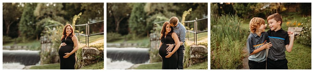 pregnant women gets photos taken near waterfall