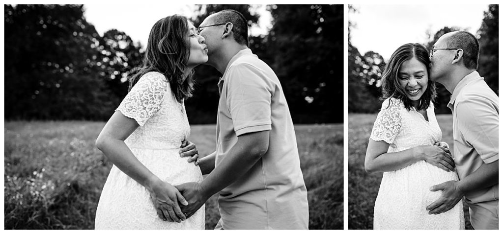 black and white images of father and pregnant mother during their maternity photography shoot
