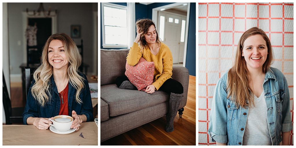 three women pose for headshots during their small business branding sessions in boston