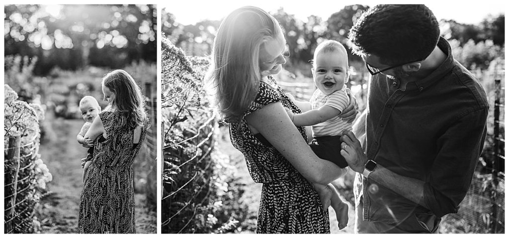 family snuggles baby boy during pictures
