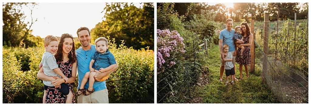 family of four with two boys during outdoor family photography session