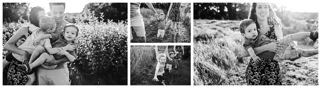 black and white images of families being silly