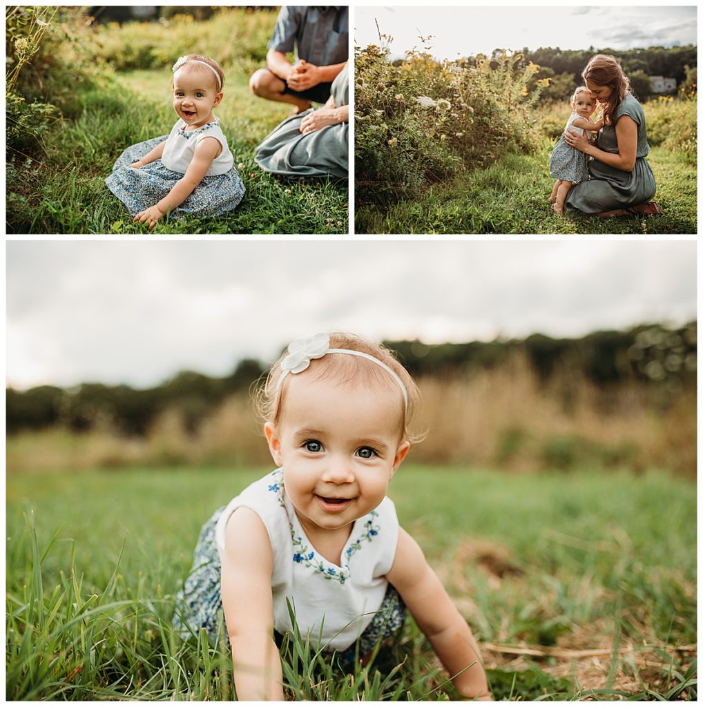 toddler girl smiles straight into camera during repeat client photo session