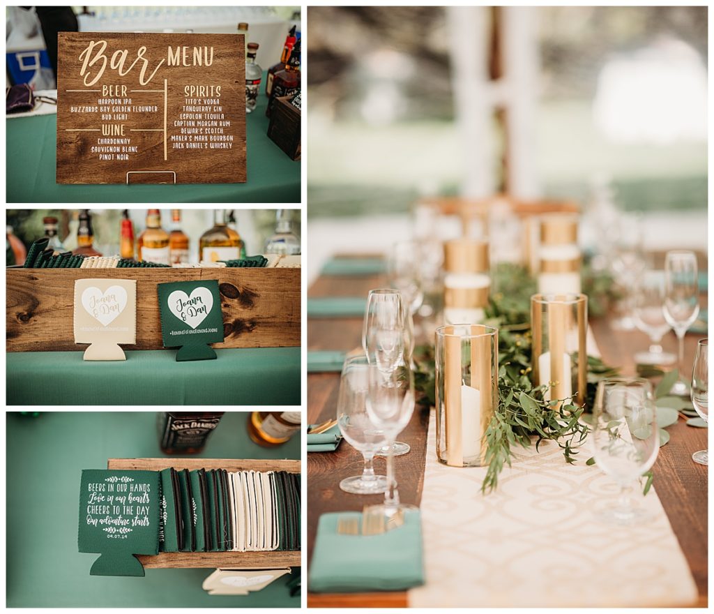 wedding day details in tented reception