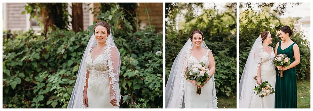 bride dressed in dress and veil takes portraits