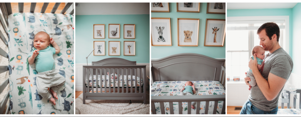 images of a teal nursery inside a baby album