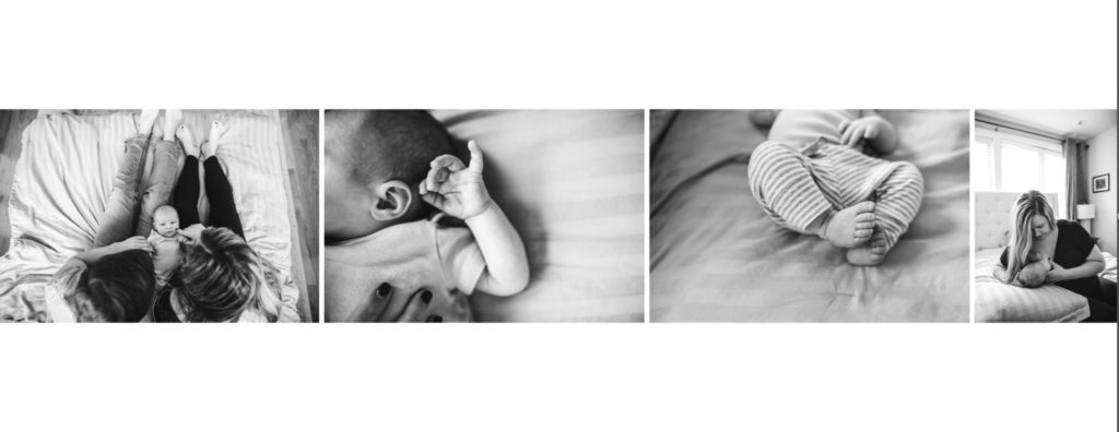 black and white images of a baby boy in an album
