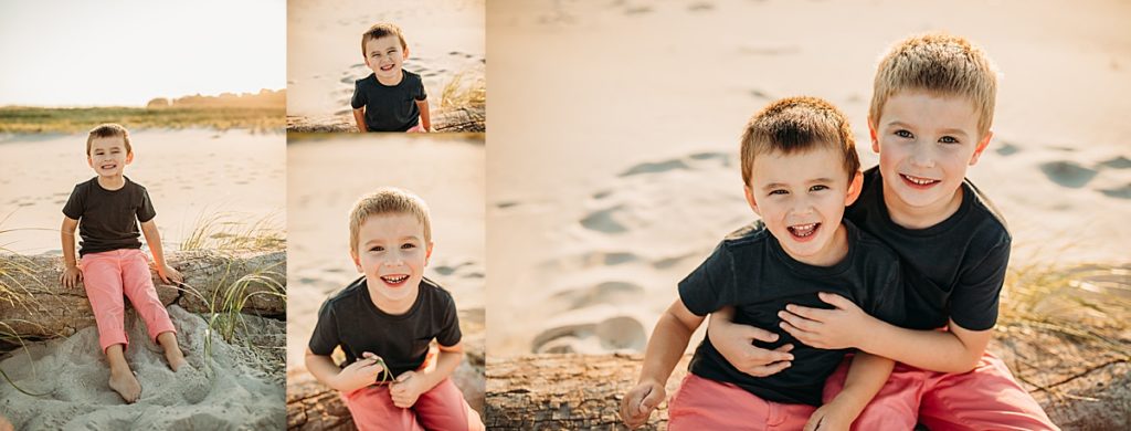 boys in matching outfits take photos together during family photography session in boston