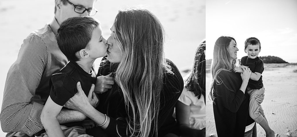 mother kissing toddler son during family photography in boston