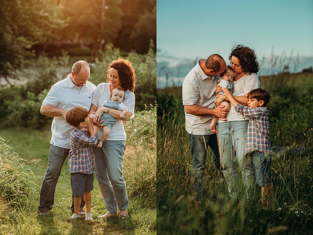 family of four outdoors for 3 month old baby pictures