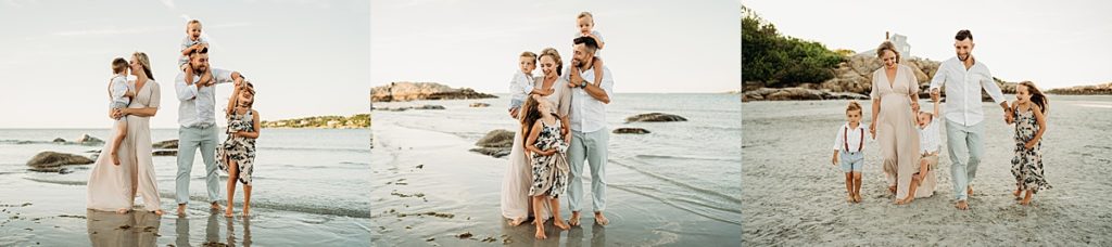 sunset family photos on a beach outside of boston