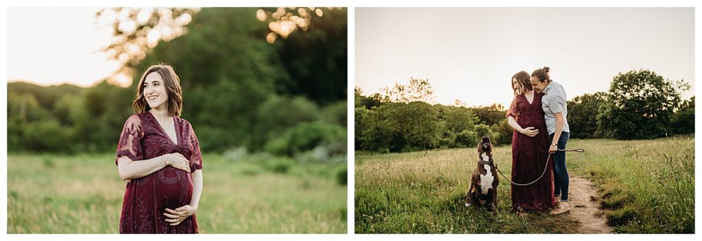 pregnant couple with dog 2021 family session