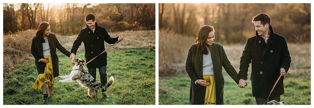 maternity images outdoors with dog
