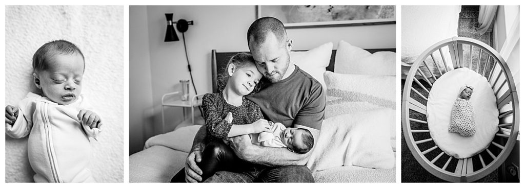 black and white images during newborn session