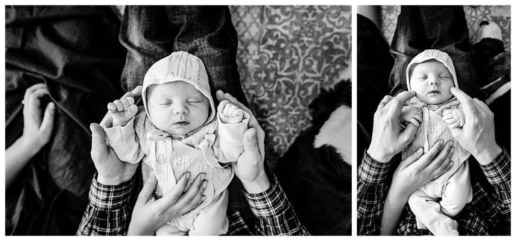 overhead images of baby girl in black and white