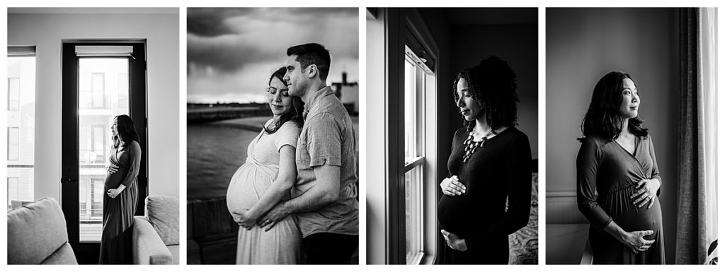 black and white maternity portraits in boston