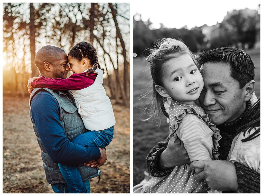 dads snuggle daughters during lifestyle family pictures