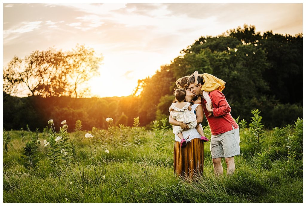 perfect family photos in a field at sunset in boston ma