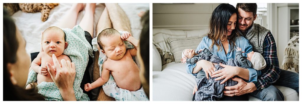lifestyle newborn photoshoot with twins