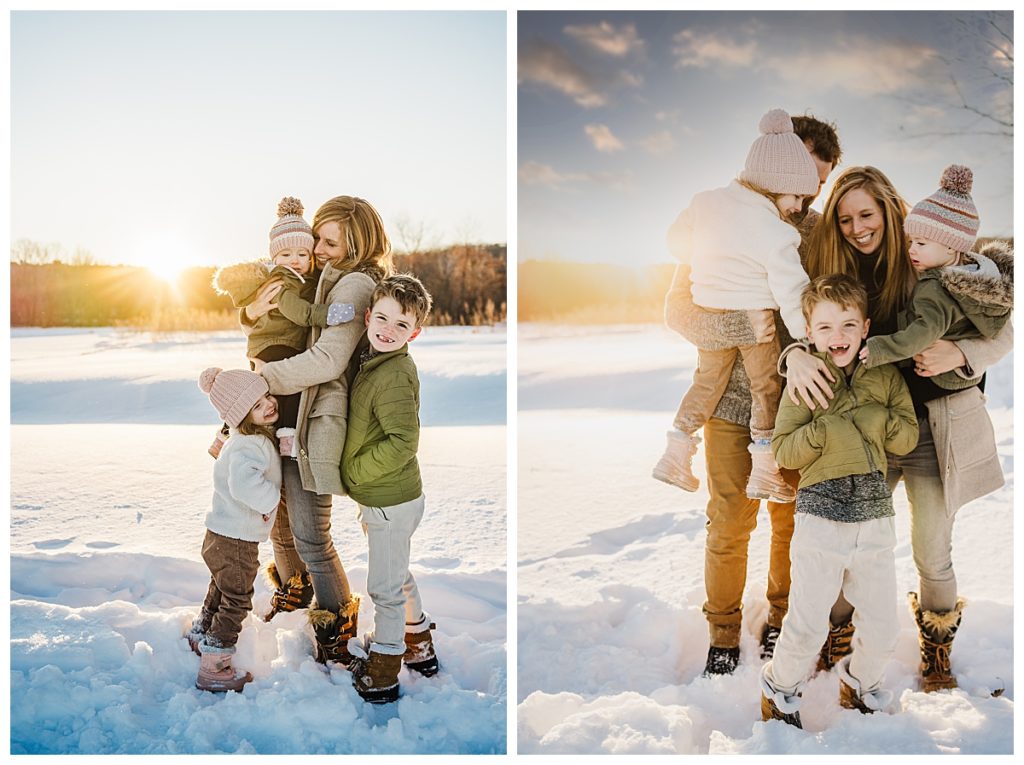 family posing during the winter