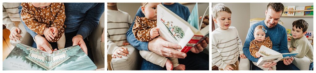 reading books during in home lifestyle family photography session