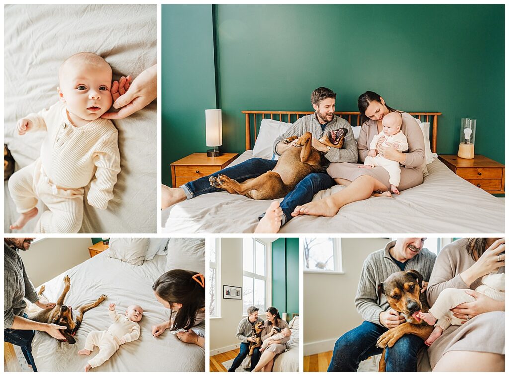 newborn photos with a colorful wall in house