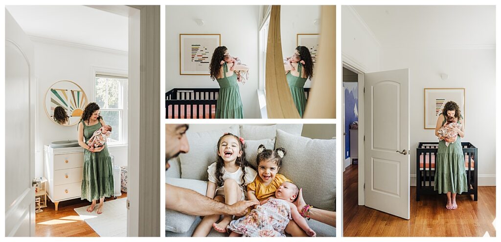 beautiful nursery design with white walls and pops of color